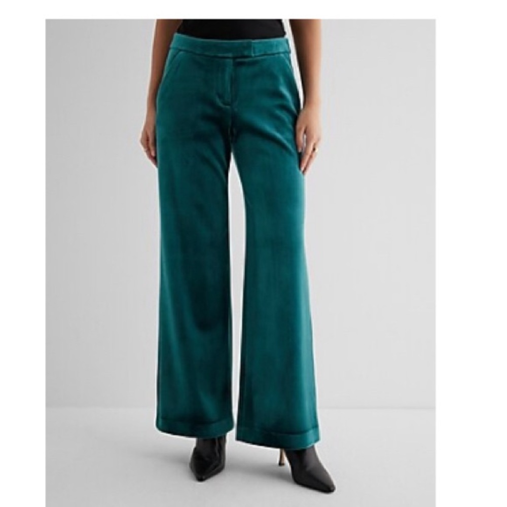 Chic Teal Velvet Relaxed Fit Pants